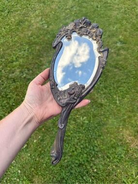 1901 Ornate Bronze Decorative Hand Mirror